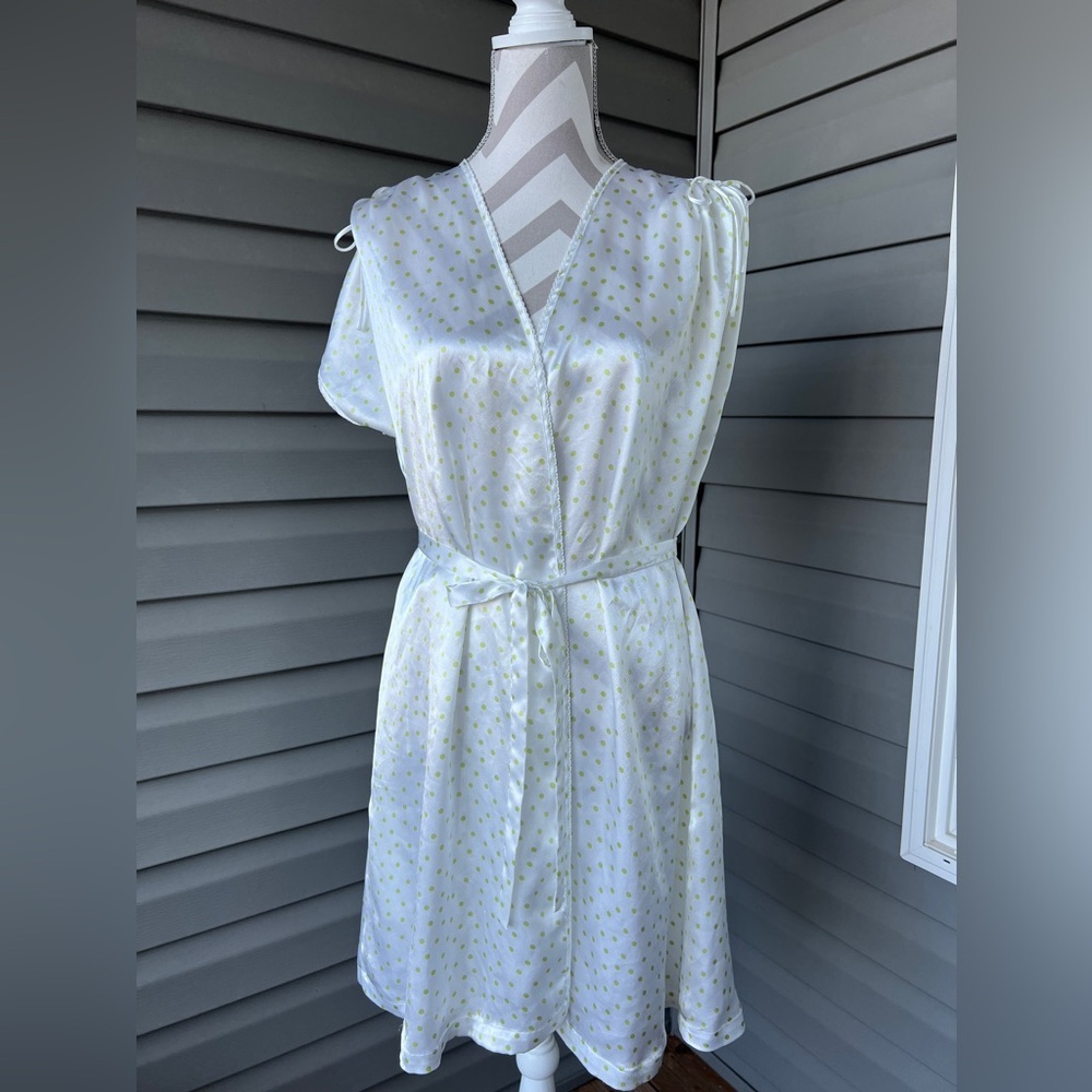 Oscar De La Renta Pink Label Robe/Gown White-Green Polkadot Satin Sz M